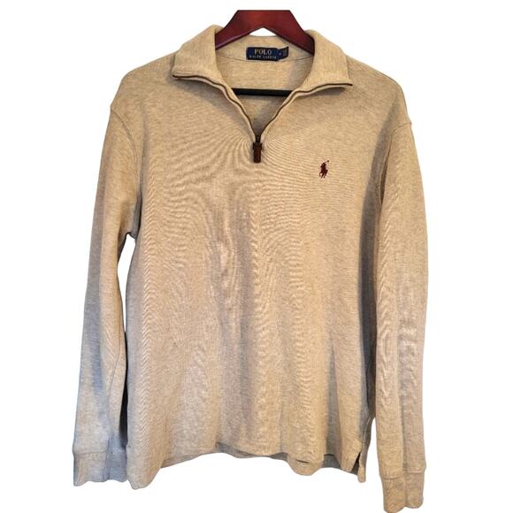 POLO RALPH LAUREN VINTAGE Men's Beige Pullover 1/4 Zip French Rib Sweater Size M - Picture 1 of 5